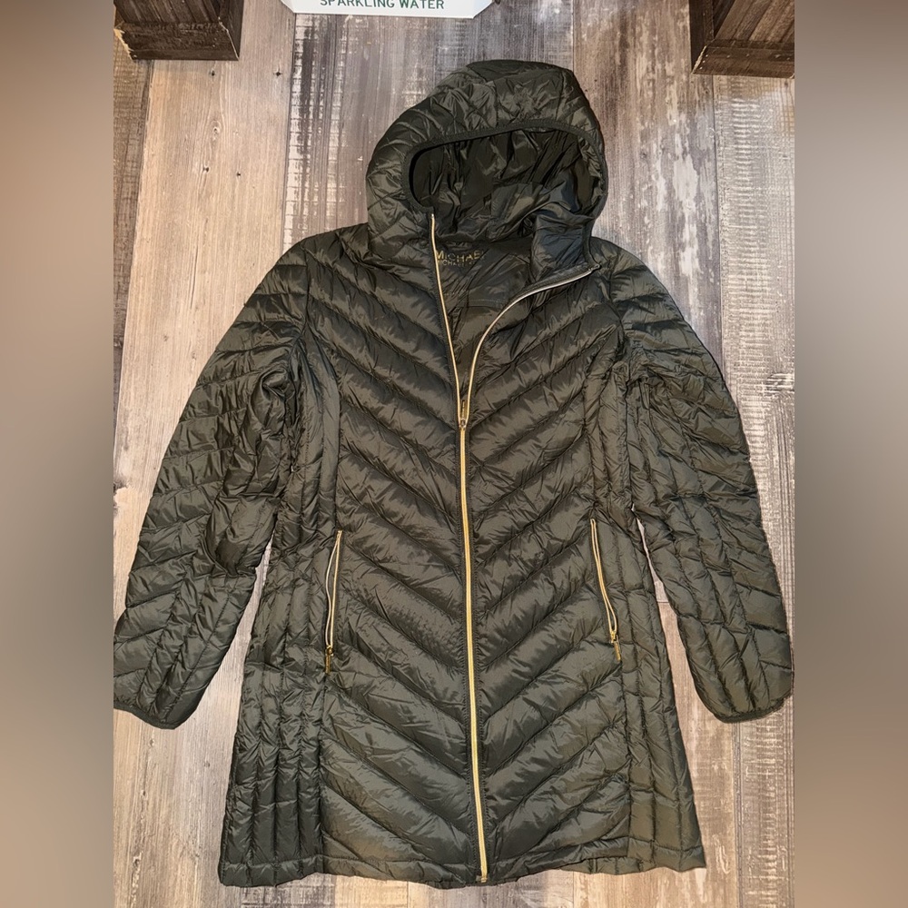 Michael Kors Quilted Hooded Jacket - Olive Green